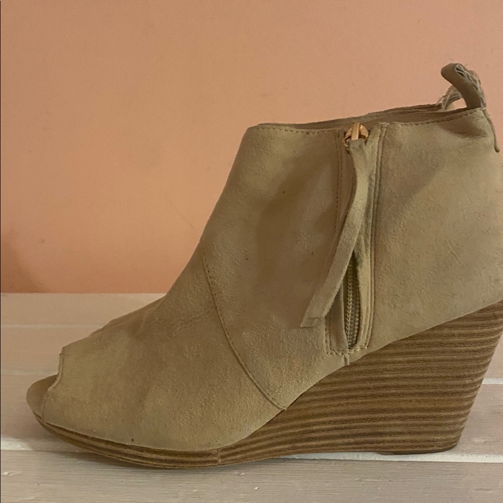 Dolce Vita Tan Peep Toe Wedge Booties